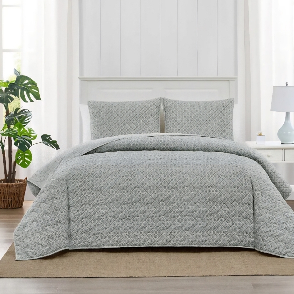 Caro Home 3 Piece Cotton Quilt Set ~PRIYA SAGE ~KING SIZE **NEW